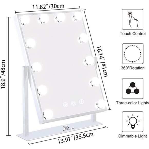 Lighted Makeup Mirror Hollywood Mirror Vanity Makeup Mirror with Light (White) - Picture 2 of 6